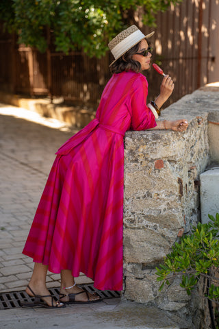 Robe chemise rayée rose&rouge