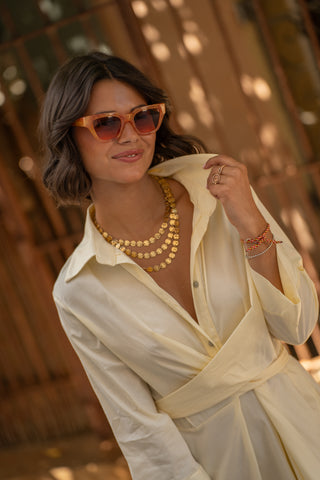 Robe chemise en popeline jaune