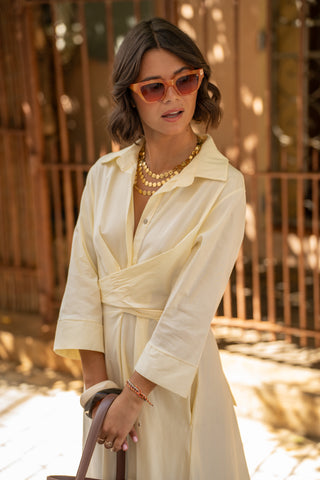 Robe chemise en popeline jaune