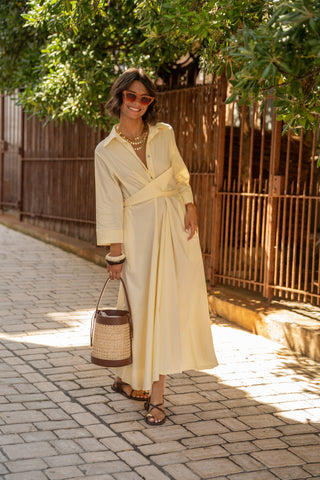Robe chemise en popeline jaune