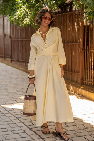 Robe chemise en popeline jaune
