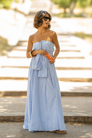 Robe ALISON façon chemise rayée bleu