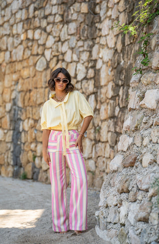 Pantalon RAYÉ jaune&rose
