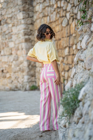 Pantalon RAYÉ jaune&rose