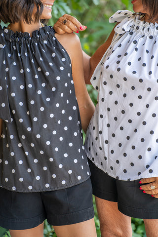 Top à pois PATCH fond noir