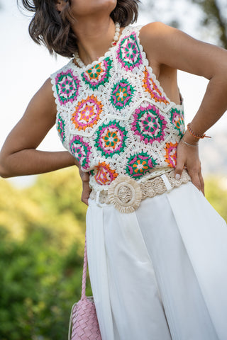 Top en crochet TRICOLORE rose
