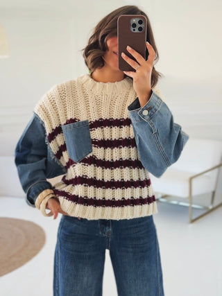 Pull OXFORD rayé avec ses manches en jean