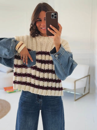 Pull OXFORD rayé avec ses manches en jean
