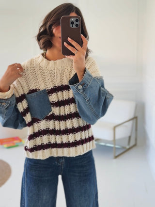 Pull OXFORD rayé avec ses manches en jean