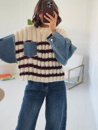 Pull OXFORD rayé avec ses manches en jean