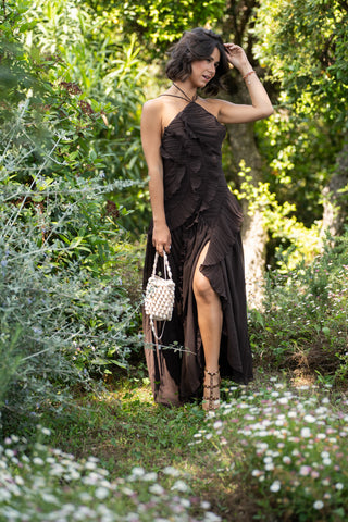 Robe longue VOLANTS chocolat