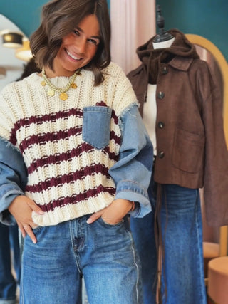 Pull OXFORD rayé avec ses manches en jean