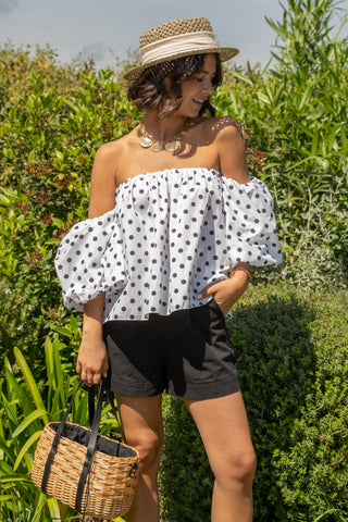 Top LÉNA blanc à pois noir