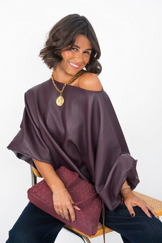 Top ROCK cuir bordeaux chauve-souris/ballon