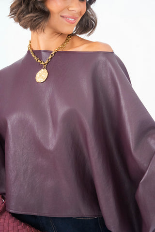 Top ROCK cuir bordeaux chauve-souris/ballon