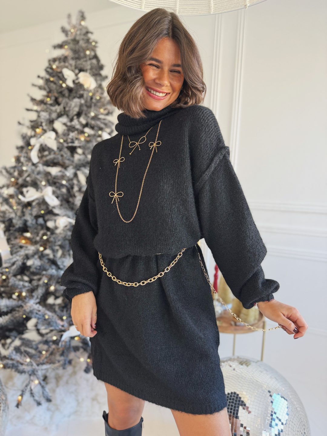 Robe col roulé CYNTHIA noir – Image 2