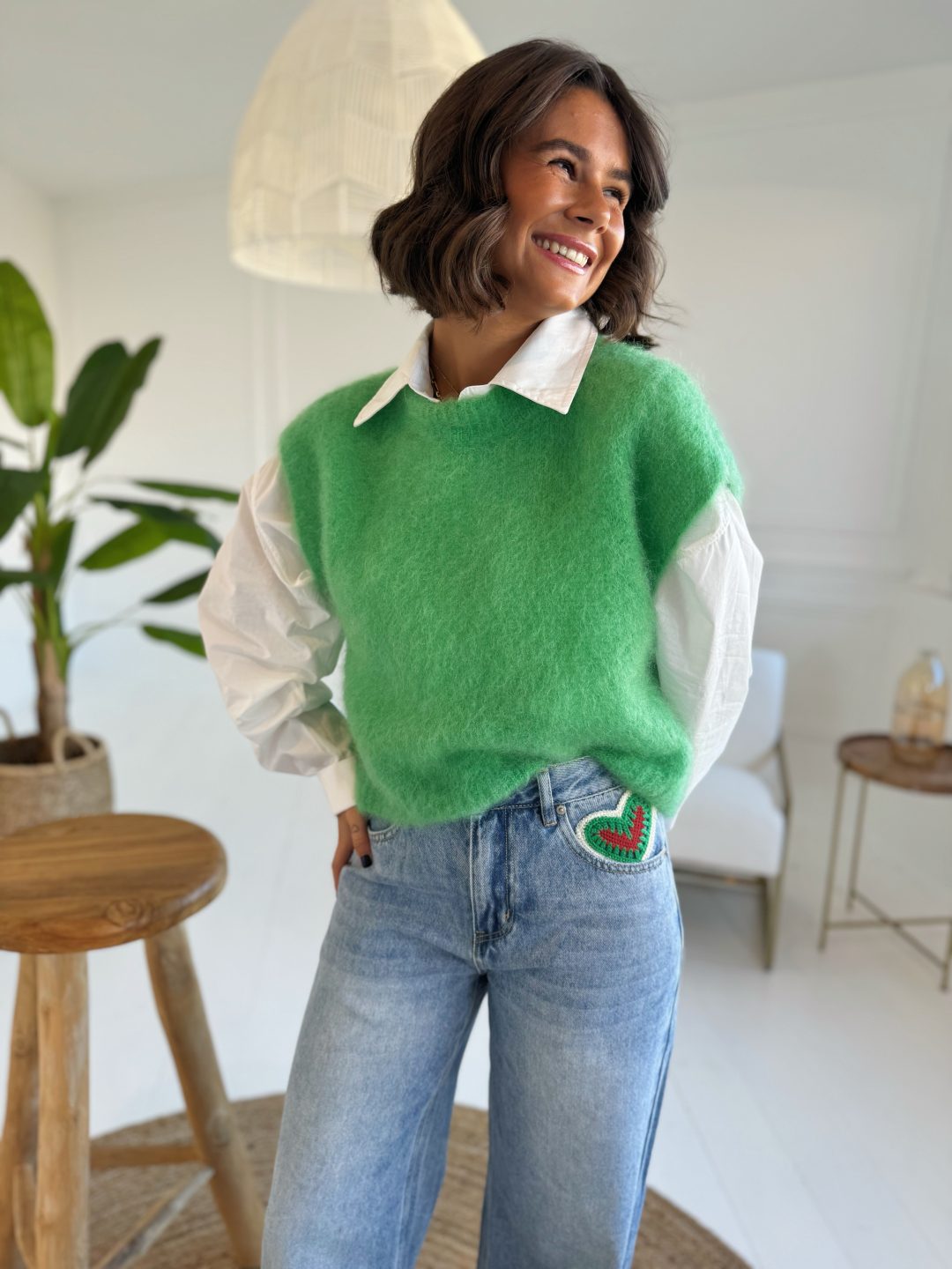 Pull sans manche en MOHAIR vert