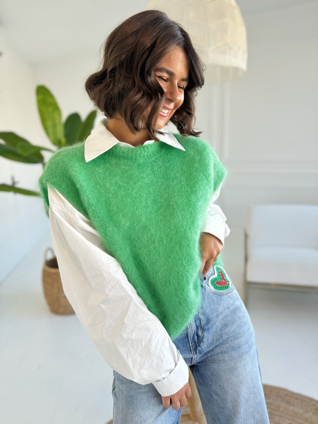 Pull sans manche en MOHAIR vert – Image 2