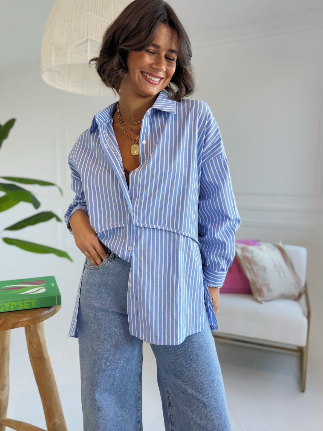 Chemise oversize SASHA rayé bleu