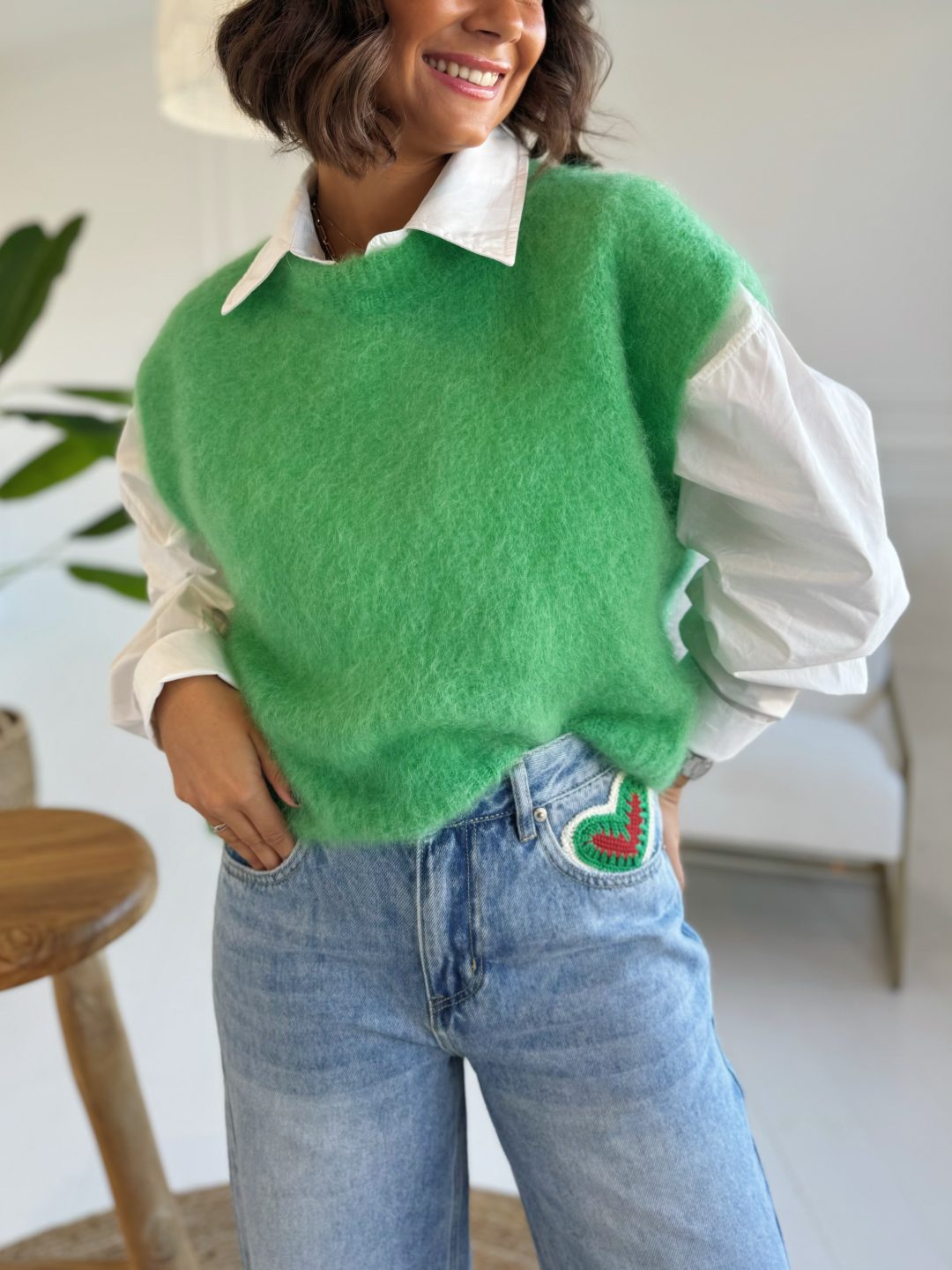 Pull sans manche en MOHAIR vert – Image 4