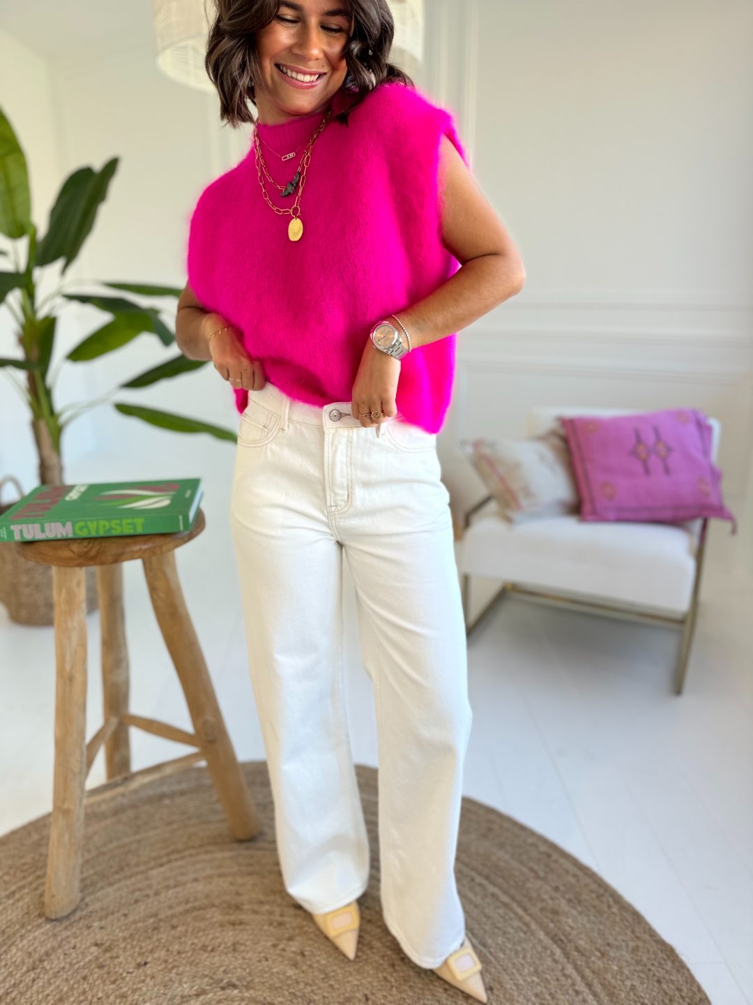 Pull sans manche en MOHAIR fuschia – Image 3