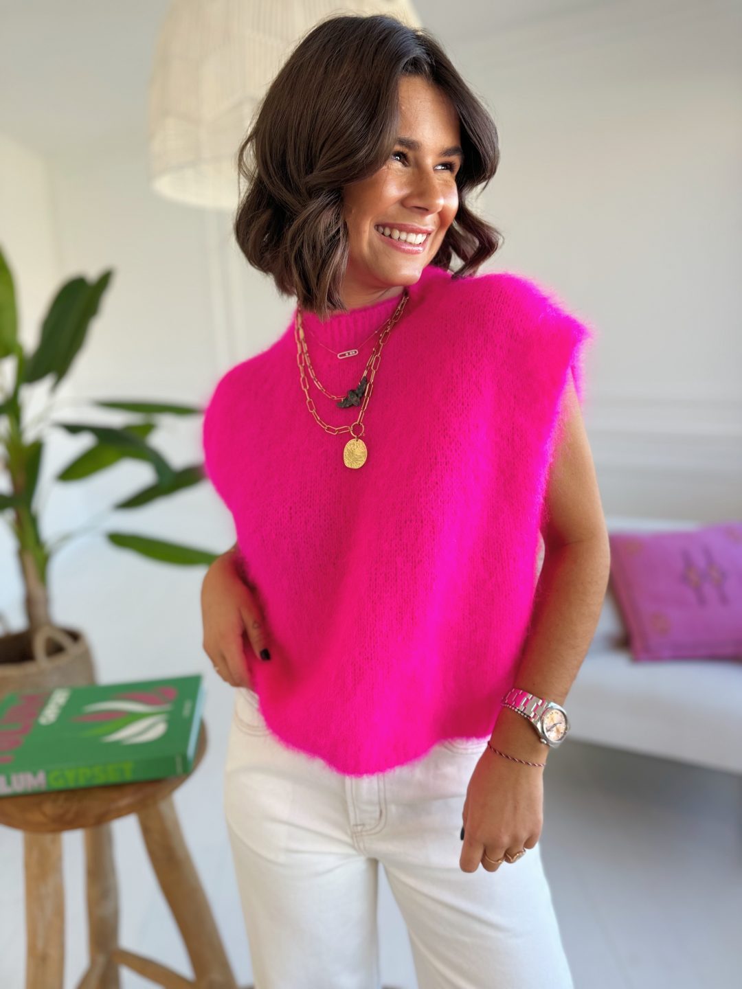 Pull sans manche en MOHAIR fuschia – Image 2