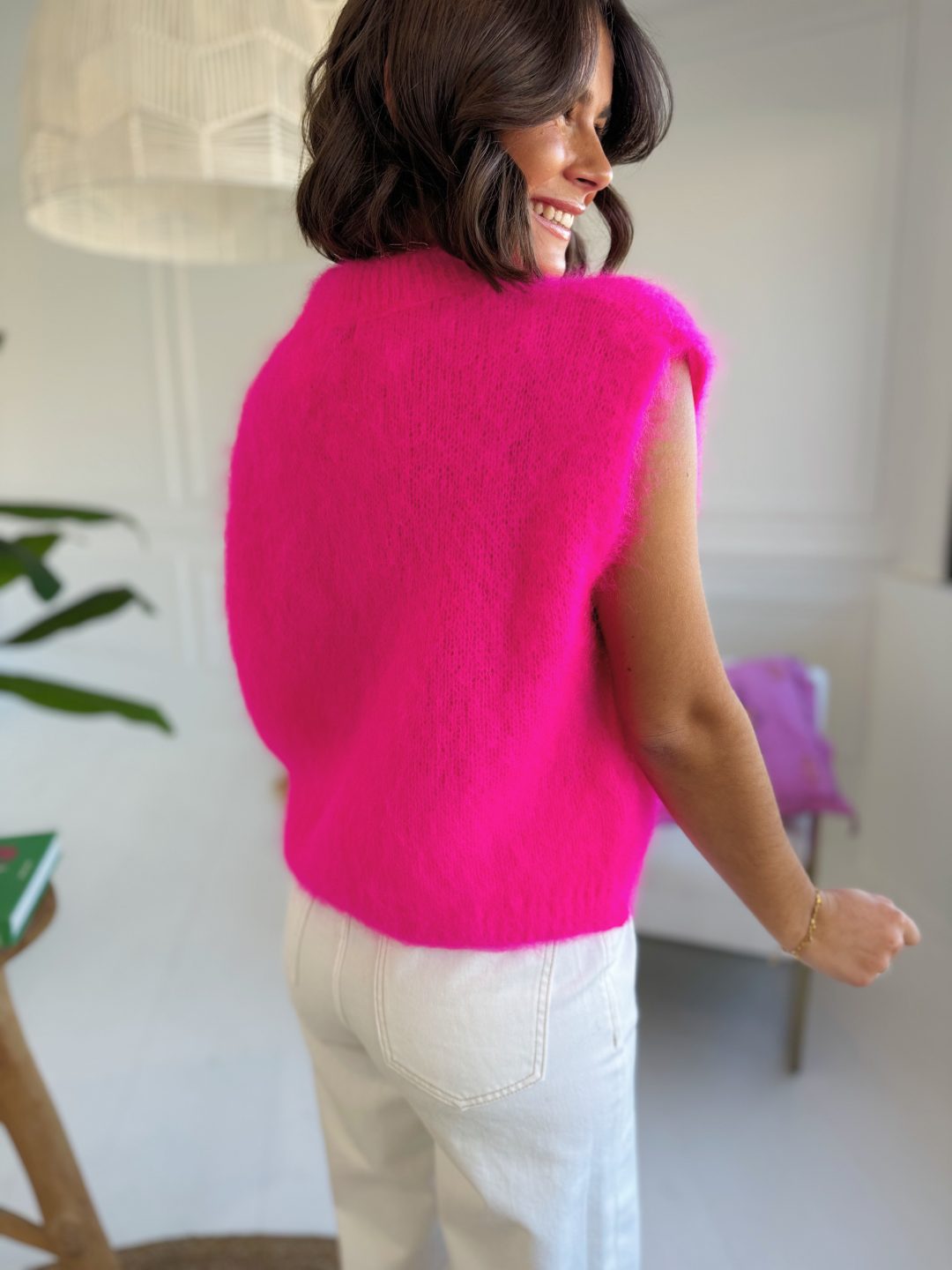 Pull sans manche en MOHAIR fuschia – Image 4