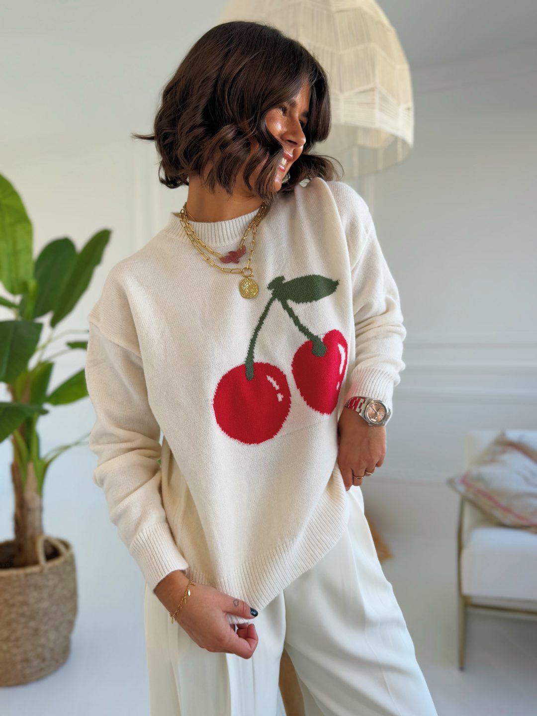 Pull CERISE écru