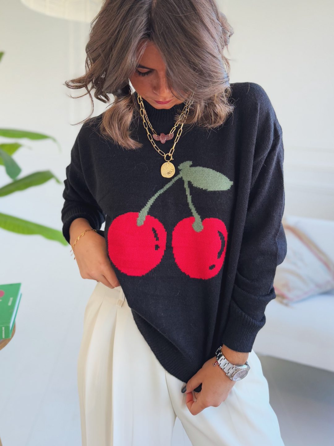 Pull CERISE noir