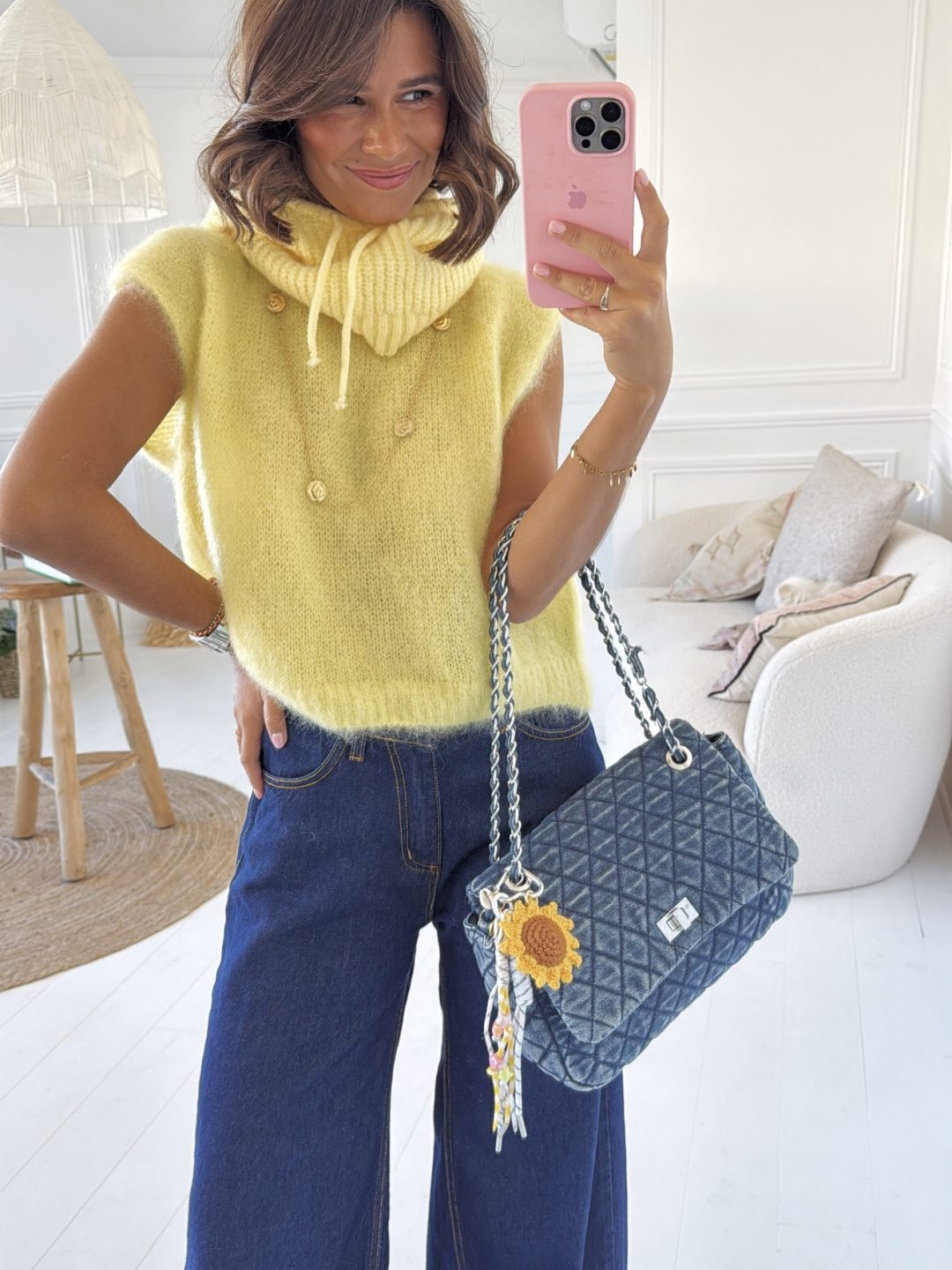 Pull sans manche en MOHAIR jaune