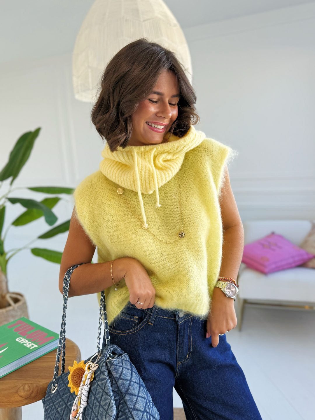 Pull sans manche en MOHAIR jaune – Image 2