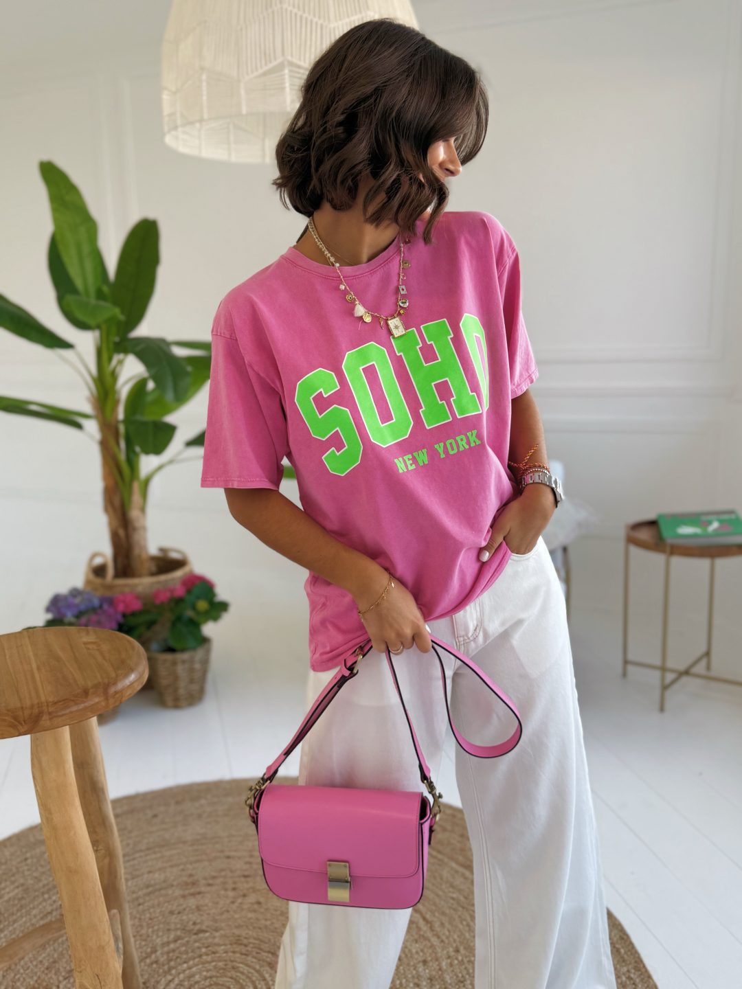 Tee-shirt SOHO rose/vert – Image 2