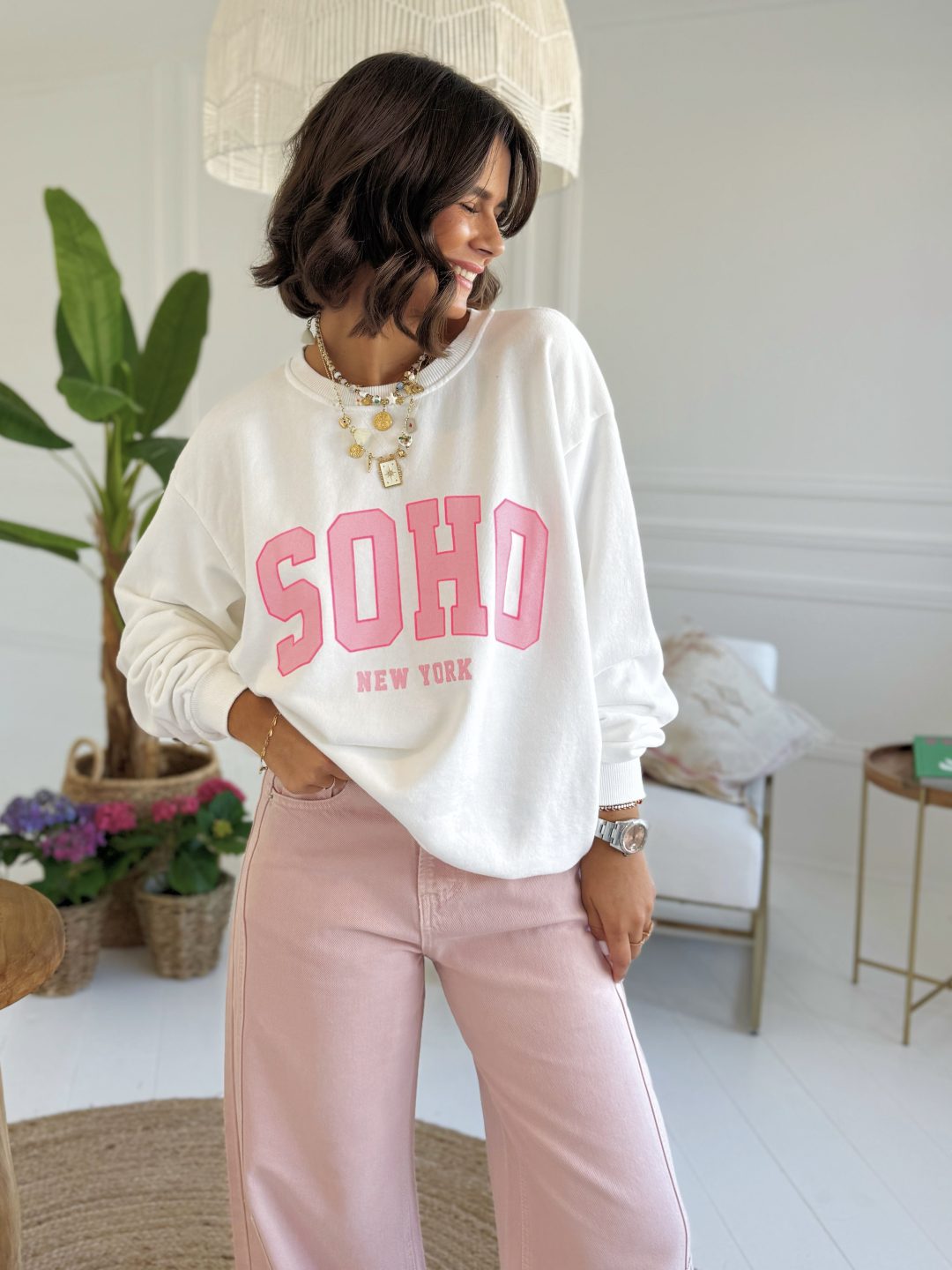 Sweat SOHO blanc&rose