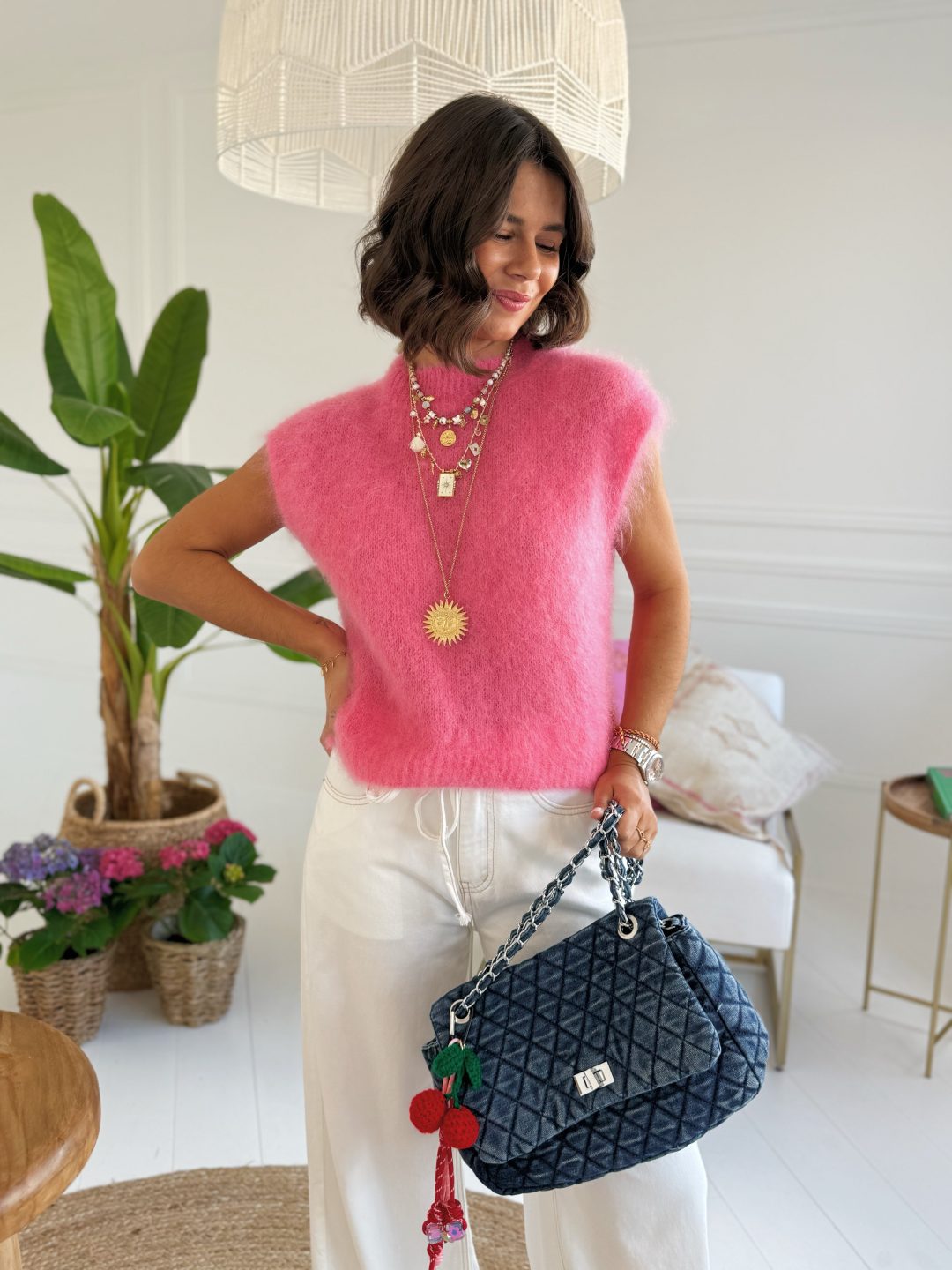 Pull sans manche en MOHAIR rose – Image 3