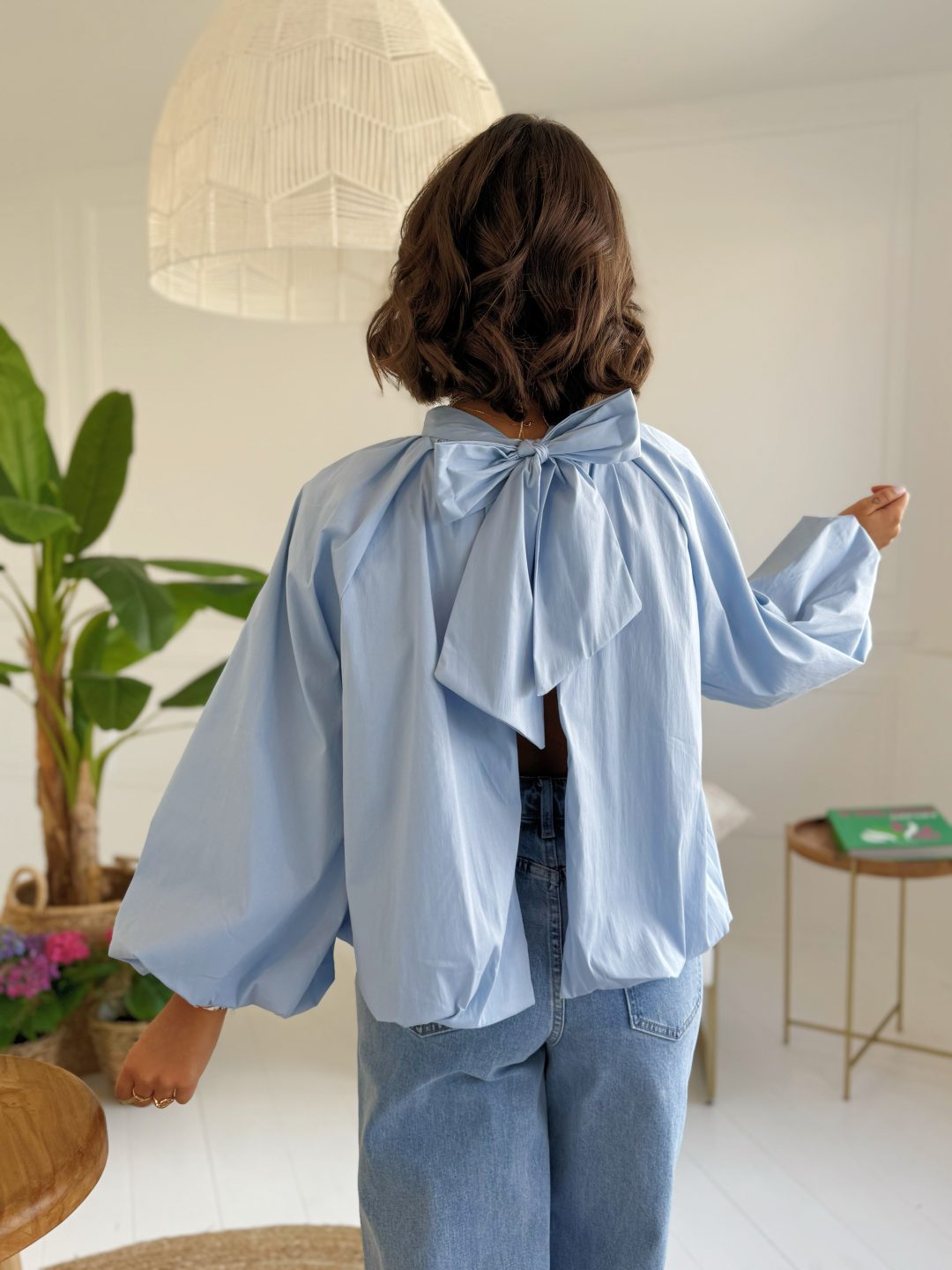 Blouse manches ballon NOEUD bleu ciel – Image 2