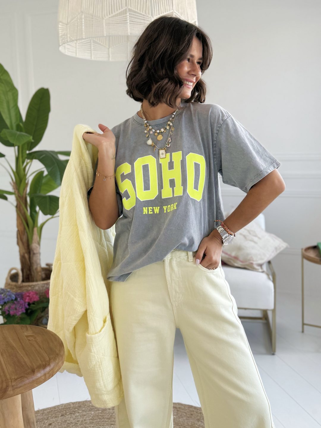 Tee-shirt SOHO gris/jaune